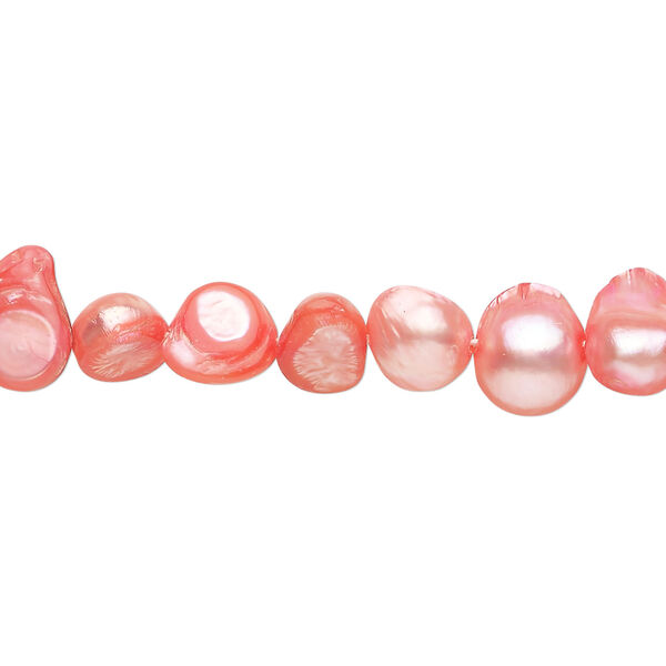 Pearl 1pkg1 freshwater, top-drilled flat-sided potato, 15 inch salmon 6x5mm-11x8mm cultured image number 0