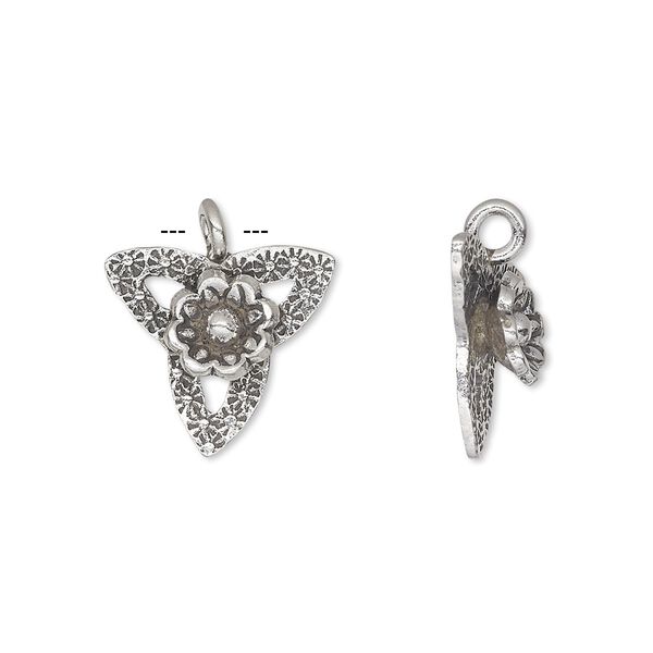 Charm, Hill Tribes, antiqued fine silver, 16x15mm single-sided flower and leaves. Sold individually. image number 0