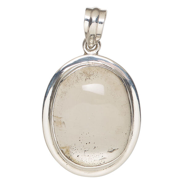 Pendant, smoky quartz (heated) and sterling silver, light, 34x28mm oval. Sold individually. image number 0