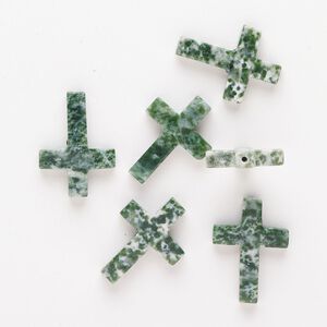 Tree agate 1pkg6, half-drilled cross drop natural 21x15mm-25x19mm