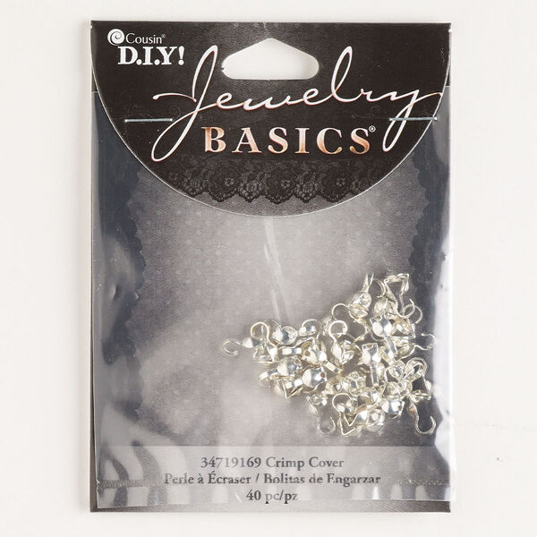 Bead tip, silver-finished steel, 8x3.5mm bottom clamp-on with open loop. Sold per pkg of 40. image number 0