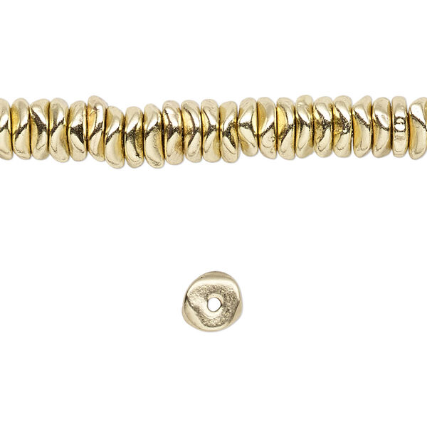 Bead, brass-finished "pewter" (zinc-based alloy), small chip. Sold per 8-inch strand. image number 0