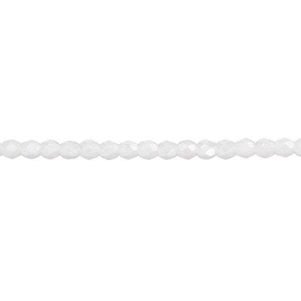 Bead, Czech fire-polished glass, opaque alabaster snow white luster, 3mm faceted round. Sold per 15-1/2" to 16" strand. image number 0
