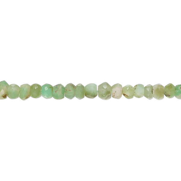 Bead, chrysoprase (natural), light, 4x3mm-5x4mm hand-cut faceted rondelle and 4mm faceted round with brown matrix, C- grade, Mohs hardness 6-1/2 to 7. Sold per 14-inch strand. image number 0
