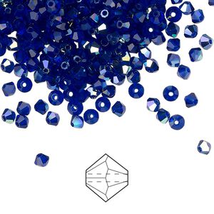 Bead 48pk cobalt blue AB, Preciosa Czech crystal 3mm bicone