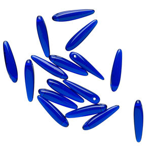 Bead, Preciosa Thorn&trade;, Czech pressed glass, translucent cobalt, 16x4mm top-drilled thorn. Sold per pkg of 20.