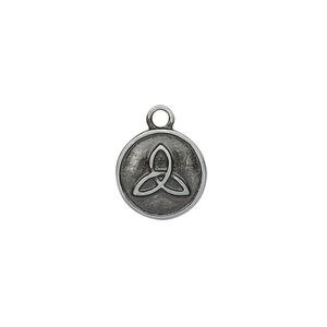 Drop, enamel and "pewter" (zinc-based alloy), black, 12mm double-sided round with Celtic triangle knot. Sold individually.