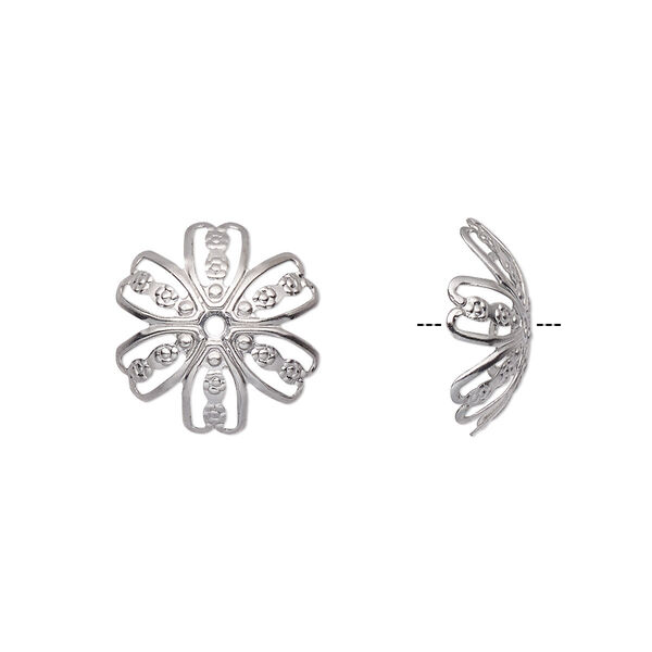 Bead cap, stainless steel, 14x4mm round filigree, fits 14-16mm bead. Sold per pkg of 20. image number 0