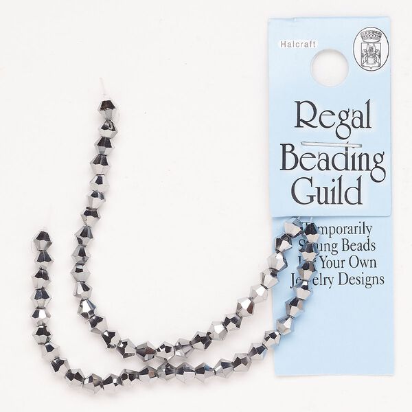 Bead glass 1pk 4mm faceted bicone, opaque chrome 8 inch image number 0