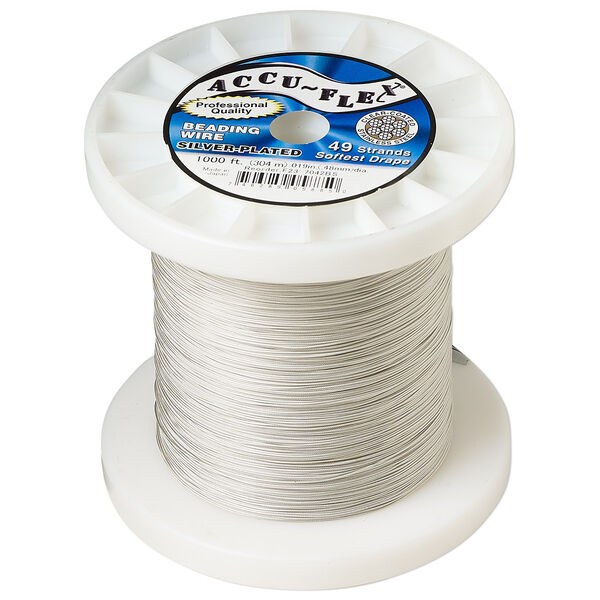 Beading wire, Accu-Flex®, nylon and silver-plated stainless steel, clear, 49 strand, 0.019-inch diameter. Sold per 1,000-foot spool. image number 0