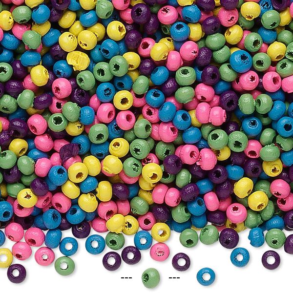 Bead mix, painted wood, mixed colors, 2mm rondelle with 0.5mm hole. Sold per 90-gram pkg, approximately 16,000 beads. image number 0