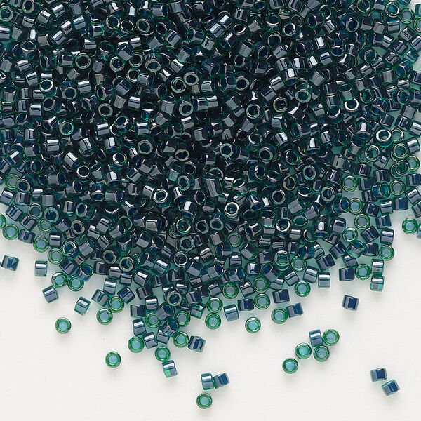 Seed bead, Delica®, glass, pkg/50g, #11 round, translucent emerald-lined luster green (DB-0275). image number 0