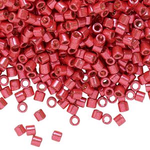 Seed bead, Delica®, glass, pkg/250g, #8 round, Duracoat® opaque galvanized light cranberry (DBL-1841).