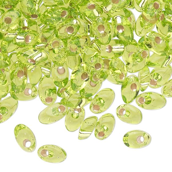Seed bead, Miyuki, glass, pkg/10g, 7x4mm long magatama, transparent silver-lined lime green (LMA-14). image number 0