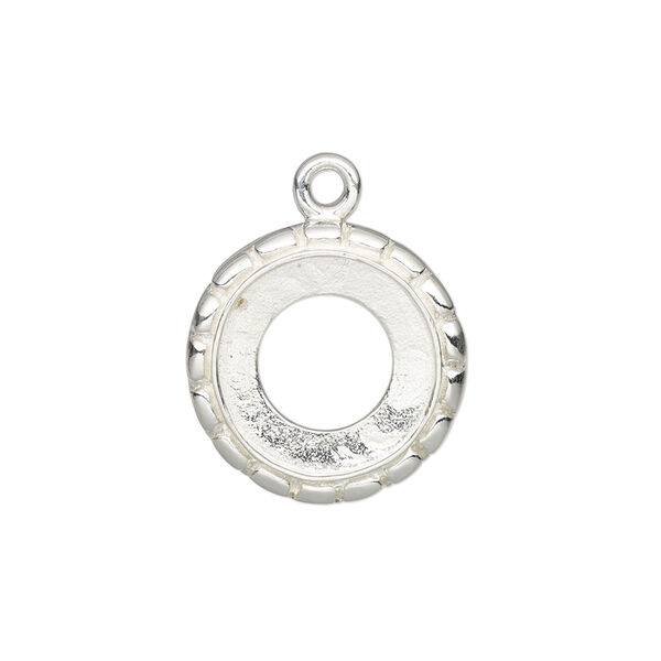 Drop, Almost Instant Jewelry®, sterling silver, 19mm round with open back and textured edge with 14mm rivoli setting. Sold individually. image number 0