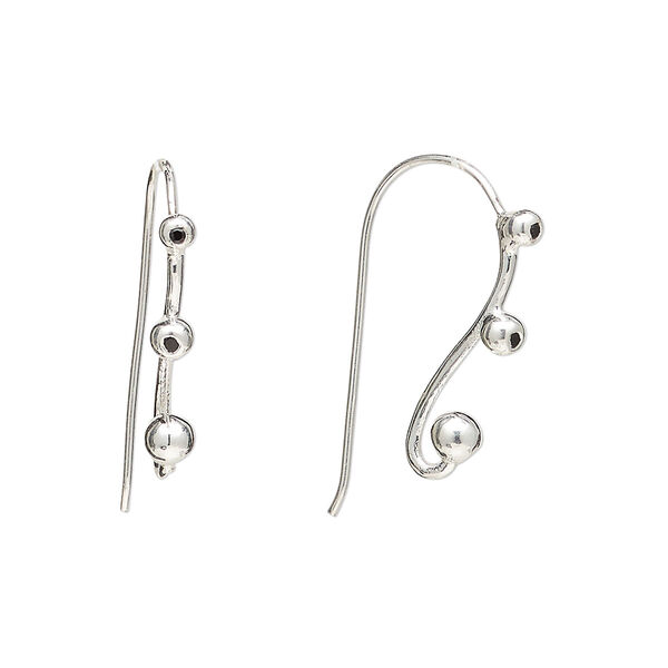 Sterling silver / black onyx 1pkg2, ear wire, fishhook 22 gauge 21mm / 3.25 ball / 2.5mm round image number 0