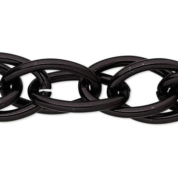 Chain, anodized aluminum, black, 17mm double oval cable. Sold per pkg of 5 feet. image number 0