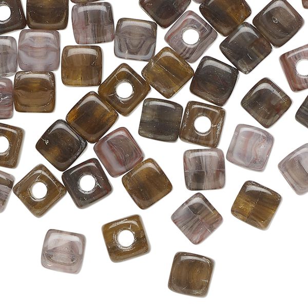 Bead, Czech pressed glass, translucent purple and brown, 6mm cube. Sold per 1-ounce pkg, approximately 60 beads. image number 0
