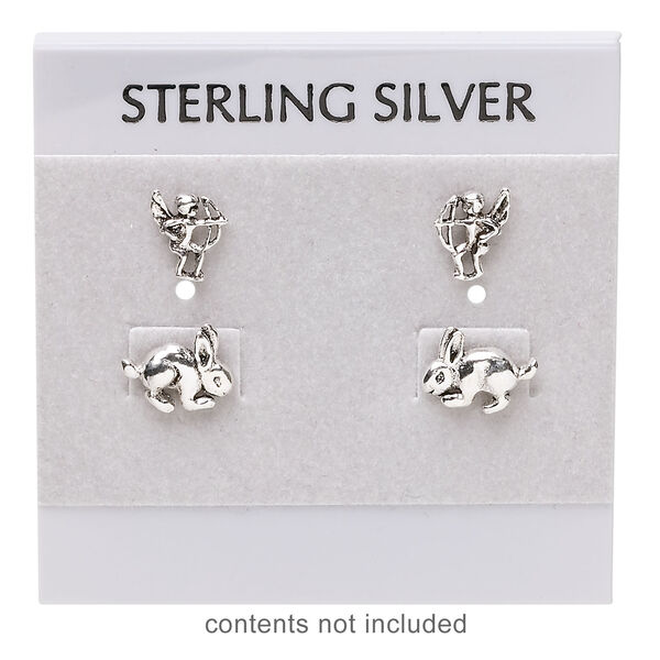 Earring card, flocked plastic, grey and black, 2x2-inch square with "STERLING SILVER." Sold per pkg of 100. image number 1