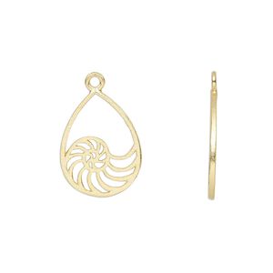 Charm Amoracast® 1pkg1 sterling silver, 15x11mm 2-sided open nautilus shell teardrop, "vermeil" (gold finish)