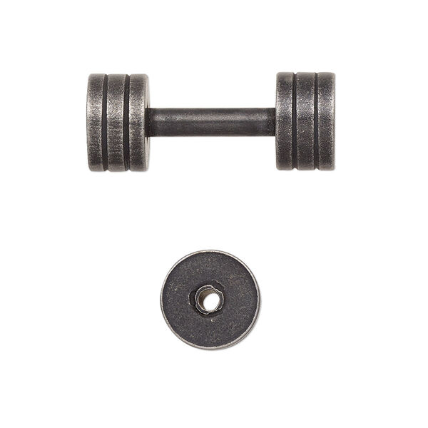 Bead, stainless steel, black, 25x10mm dumbbell. Sold individually. image number 0