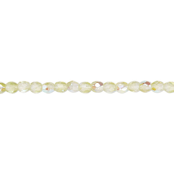 Bead, Czech fire-polished glass, two-tone, crystal/peridot green AB, 3mm faceted round. Sold per 15-1/2" to 16" strand. image number 0