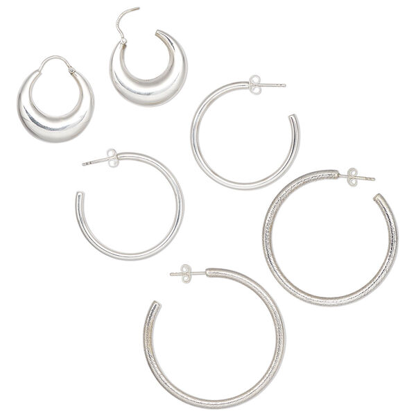 Earring, Create Compliments®, sterling silver, 1/2" to 2" hoop. Sold per pkg of 3 pairs. image number 0
