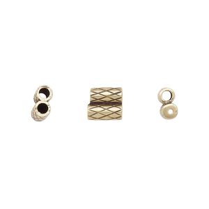 Clasp JBB Findings slide 1pkg1 brass, 7x6.5mm textured double-round tube, set of 2 antiqued