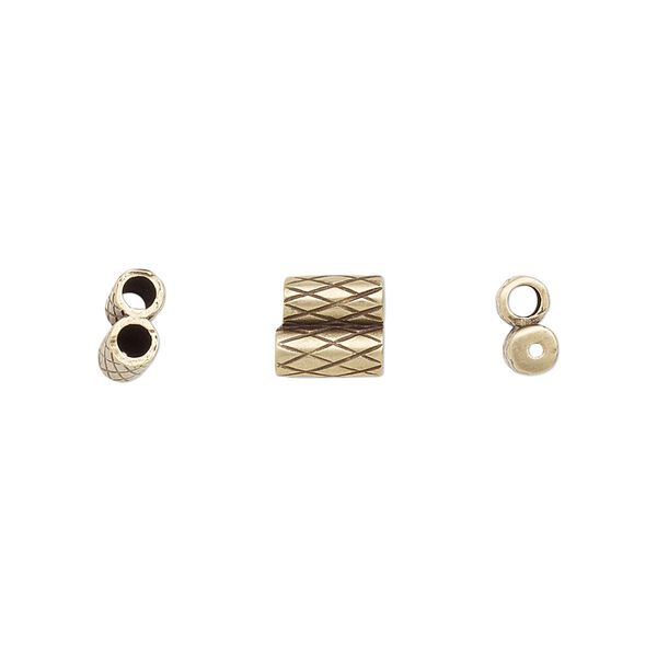 Clasp JBB Findings slide 1pkg1 brass, 7x6.5mm textured double-round tube, set of 2 antiqued image number 0