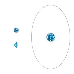 Gem, cubic zirconia, zircon blue, 3.5mm faceted round, Mohs hardness 8-1/2. Sold per pkg of 5.