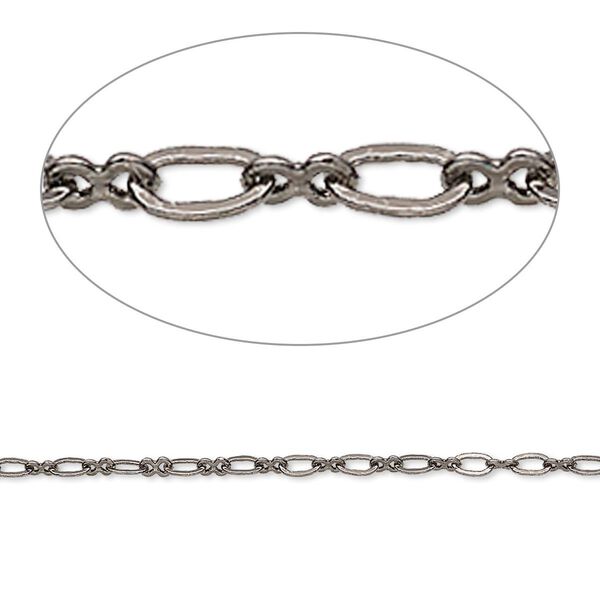 Chain, gunmetal-plated brass, 2mm figure 8. Sold per 50-foot spool. image number 0