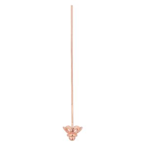 Head pin, copper, 2 inches with 8x6mm flower bead cap, 22 gauge. Sold per pkg of 10.