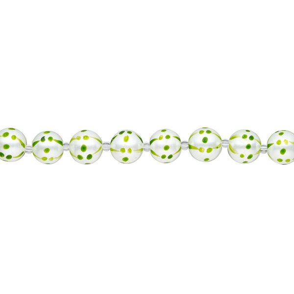 Bead, glass 1pkg8, opaque green and white, 16mm hand-painted round. image number 1