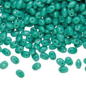 Bead, Preciosa Twin™, Pressed Twin, Czech pressed glass, opaque turquoise green, 5x2.5mm oval with (2) 0.7-0.8mm holes. Sold per 250-gram pkg.