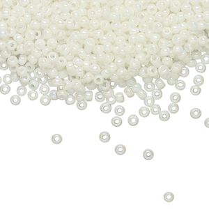 Seed bead, TOHO BEADS®, glass, pkg/7.5g, #11 round, opaque rainbow white (TR-11-401).