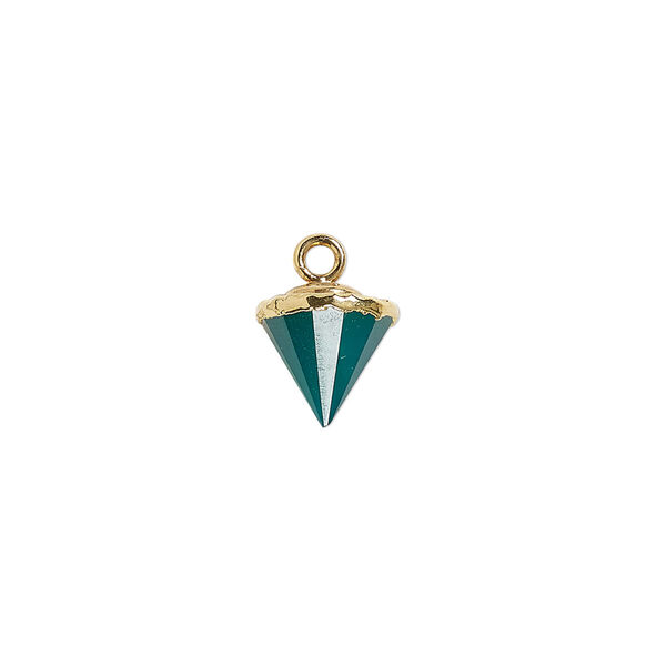 Green onyx / sterling silver 1pkg1, electroplated gold-finished hand-cut faceted cone drop 9x8mm-11x8mm image number 0