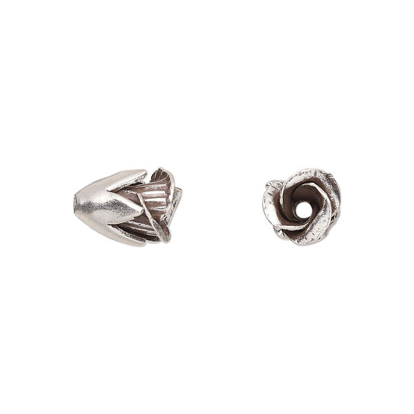Bead, Hill Tribes, antiqued sterling silver, 12x6mm flower. Sold individually. image number 0