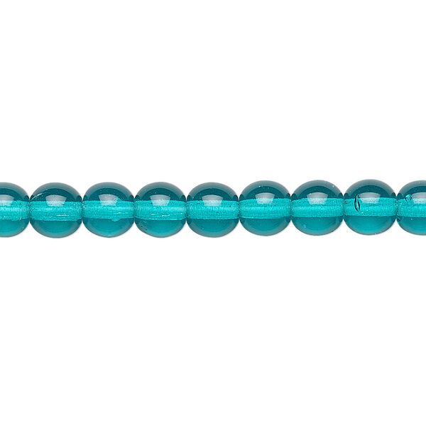 Bead, Preciosa, Czech glass druk, transparent dark aqua green, 6mm round. Sold per 15-1/2" to 16" strand. image number 0