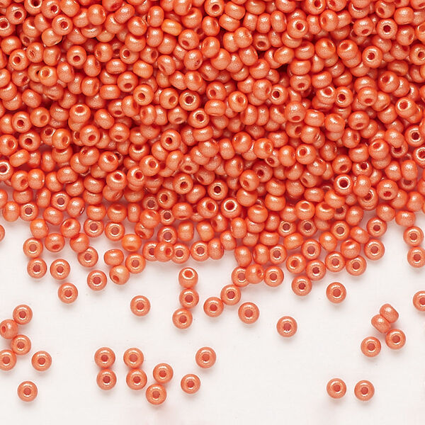 Seed bead, Preciosa Ornela Czech glass, pkg/50g, #11 rocaille, opaque PermaLux dyed orange chalkwhite, (22004). image number 0