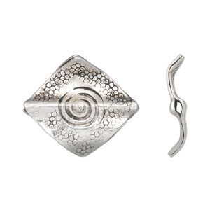 Bead, Hill Tribes, antique silver-plated copper, 24x22mm textured flat curved diamond with swirl design. Sold individually.