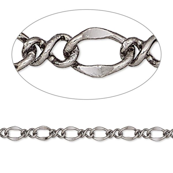 Chain, gunmetal-plated brass, 4mm flat figure 8. Sold per pkg of 5 feet. image number 0