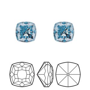 Fancy stone 48pk aquamarine foil back, Swarovski® 10mm magical square 4460