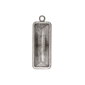 Drop, Almost Instant Jewelry®, antique silver-plated brass, 26x10.5mm rectangle with 24x8mm rectangle setting. Sold per pkg of 4.
