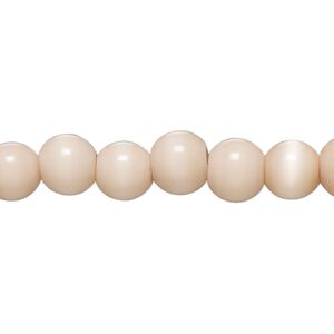 Bead, cat's eye glass (fiber optic glass), blush, 8-9mm round. Sold per 15-inch strand, approximately 50 beads.