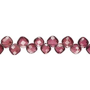 Rhodolite garnet 1pkg1, hand-cut top-drilled faceted puffed diamond bead natural 8 inch 5-6mm