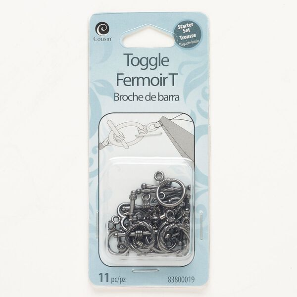 Clasp mix, toggle, brass, pkg/11, gunmetal finish, 10-12mm round. image number 0