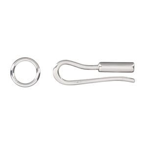 Clasp hook 1pkg1 sterling silver, 24x7.5mm / crimp end / 9mm closed jump ring / fits 1-1.2mm cord, 1-strand