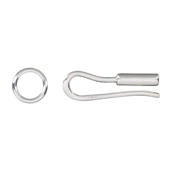 Clasp hook 1pkg1 sterling silver, 24x7.5mm / crimp end / 9mm closed jump ring / fits 1-1.2mm cord, 1-strand image number 0