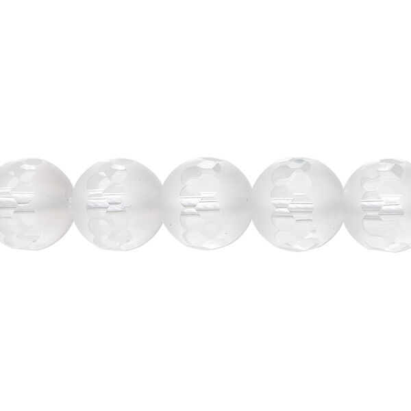 Bead, quartz crystal (natural), partially matte, 10mm partially faceted round, B grade, Mohs hardness 7. Sold per 8-inch strand, approximately 20 beads. image number 0