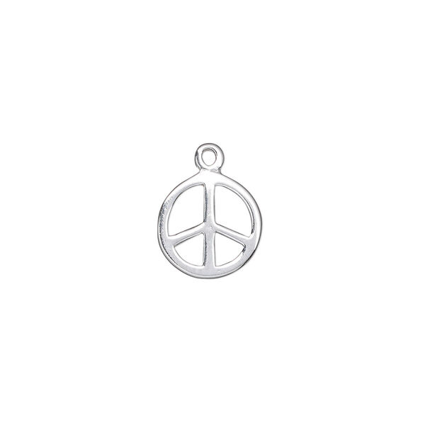 Charm, sterling silver, 12mm double-sided flat round peace sign. Sold individually. image number 0